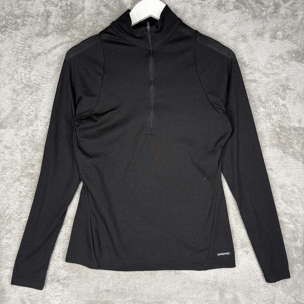 Patagonia Capeline 2 Baselayer Womens Small Black 1/2 Zip Lightweight Pullover